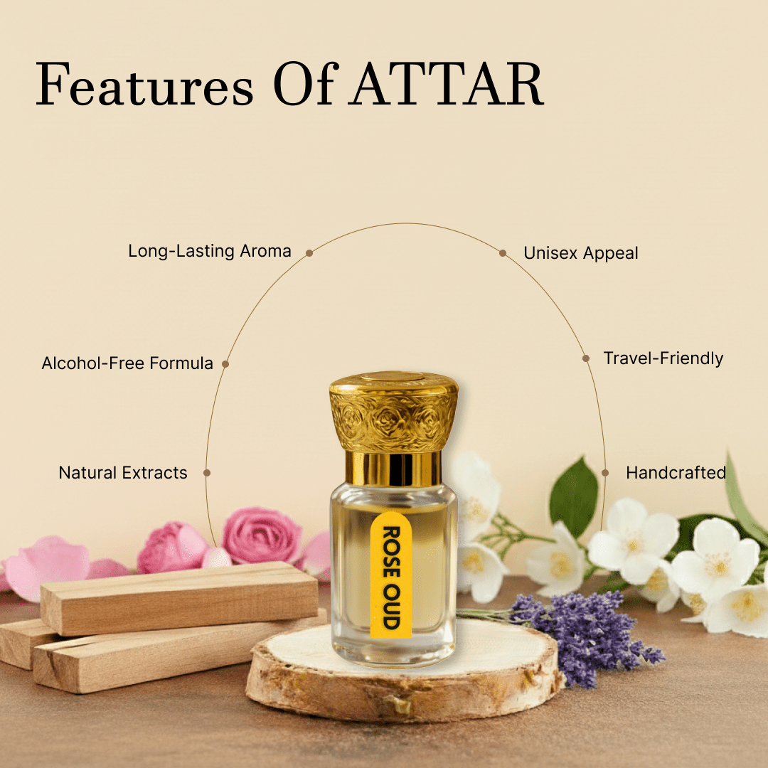 Pure Rose Oud Attar Bottle by Ashlenza – Long Lasting Perfume for Men