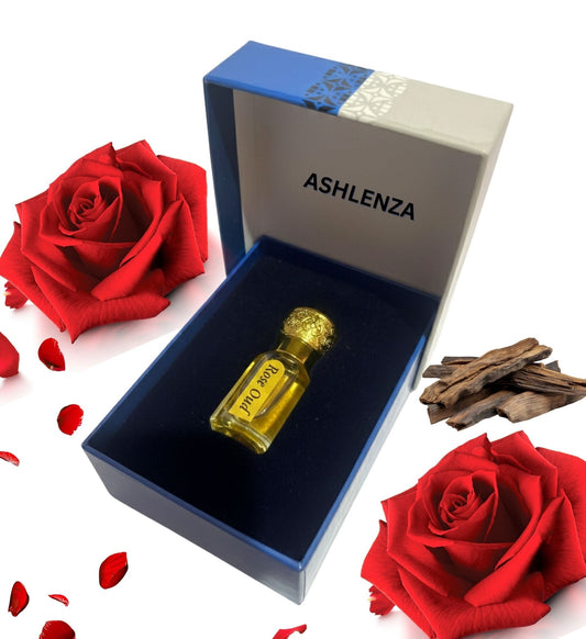 Ashlenza Rose Oud Attar 6 ml bottle with box